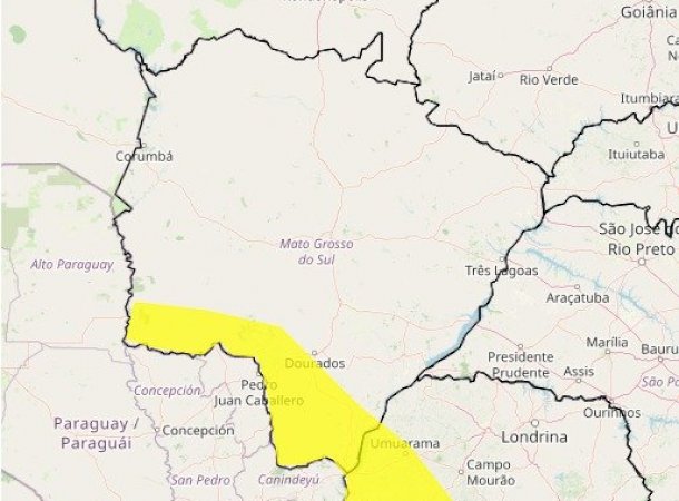 Sábado será de chuvas intensas e ventos  em Caarapó e outras 24 cidades de MS