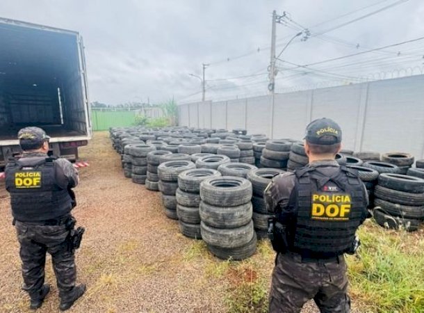 DOF apreende quase 3 mil pneus irregulares em Caarapó; motorista é preso