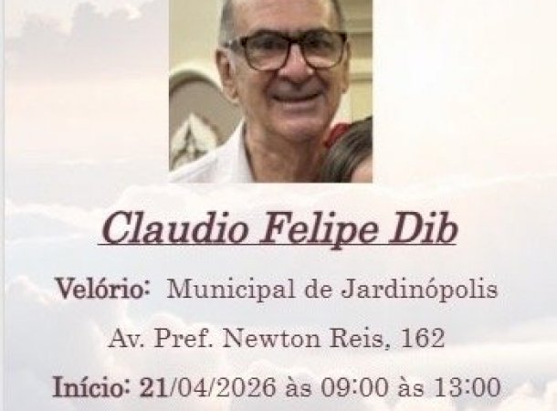 Morre o dentista Cláudio Felipe Dib, aos 72 anos