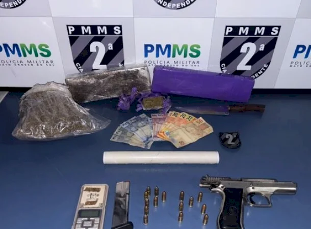 PM apreende pistola 9mm israelense e mais de 2,3 kg de drogas em Caarapó