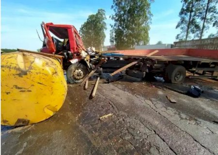 Colisão entre duas carretas interdita rodovia federal