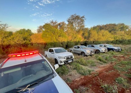 Ladrões abandonam três caminhonetes roubadas em região de mata