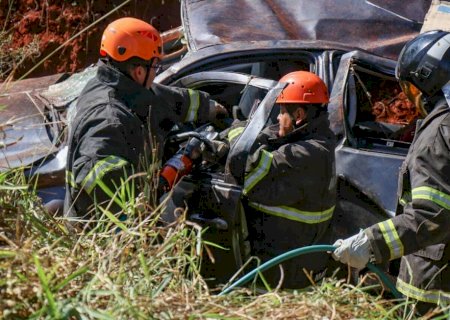 Idoso morre após caminhonete bater em anta e capotar em rodovia