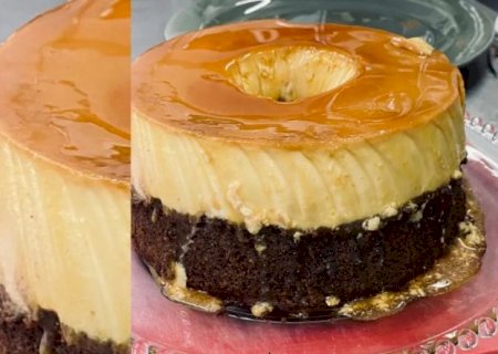 Pudim de leite com bolo de chocolate