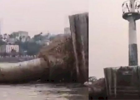 Seca revela faróis históricos que estavam submersos no Rio Paraguai em Corumbá
