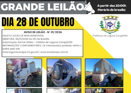 Prefeitura de Laguna Carapã promove grande leilão de veículos e bens inservíveis>